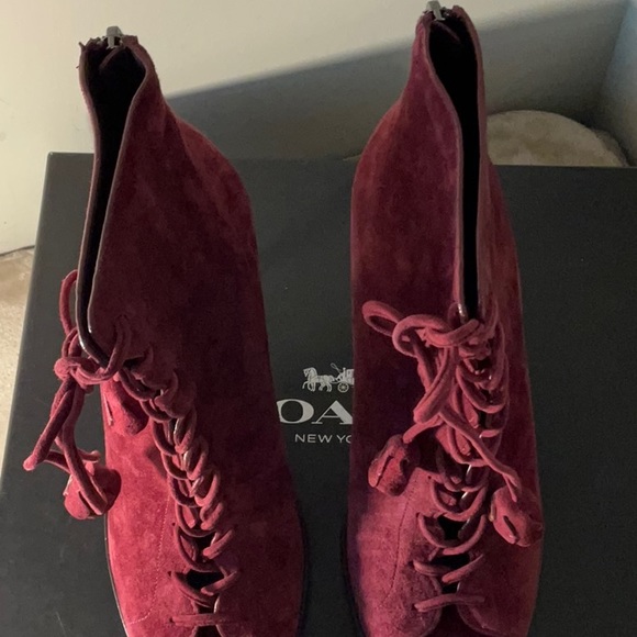 EUC Coach “Lena Lux” Peep Toe Suede Booties - Size 8 - Picture 10 of 14